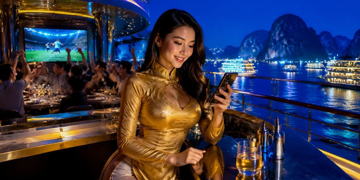 Người dùng Hạ Long trải nghiệm casino trực tuyến trên điện thoại với trang phục áo dài